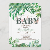 水彩野生動物のヤシ葉の赤ちゃんシャワー 招待状 (正面/裏面)