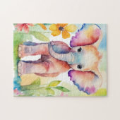 水彩野生動物ゾウ ジグソーパズル (横)