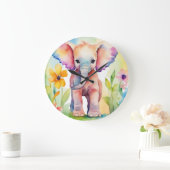 水彩野生動物ゾウ ラージ壁時計 (ホーム)