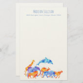 水彩野生動物走の組み合わせ 便箋 (正面/裏面)