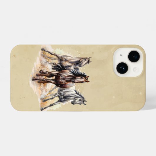 水彩野生馬の動物の自然アート iPhoneケース (裏面横)