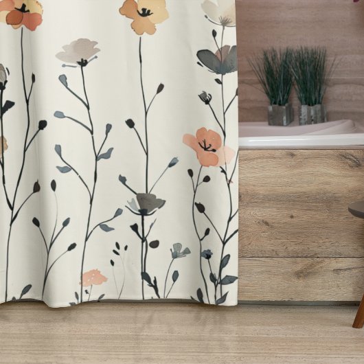 水彩野素朴花フローラエレガント シャワーカーテン