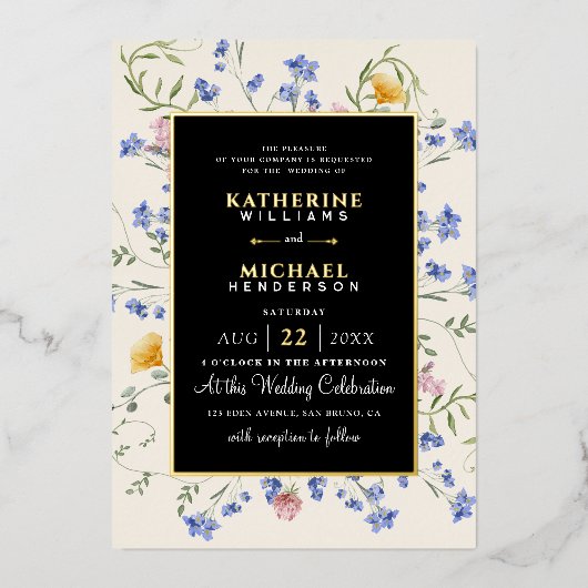 水彩野素朴草野結婚草 箔招待状 (正面)