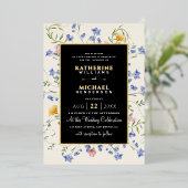 水彩野素朴草野結婚草 箔招待状 (立ち正面)