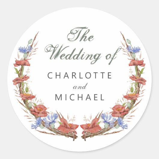 水彩野結婚草封筒用シール ラウンドシール (正面)