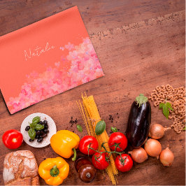 水彩野花の名前レッド・オレンジ キッチンタオル