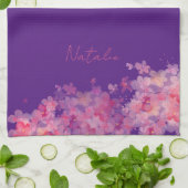 水彩野花の紫色の名前 キッチンタオル (折り畳み)