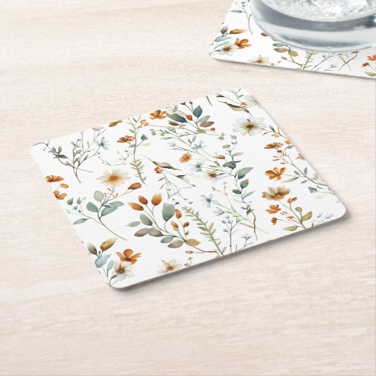 水彩野花ぼほスタイル スクエアペーパーコースター (アングル)