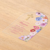 水彩野花アーチバプテスマ アクリル招待状 (レイダウン)