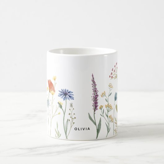 水彩野花パーソナライズされた コーヒーマグカップ (中央)
