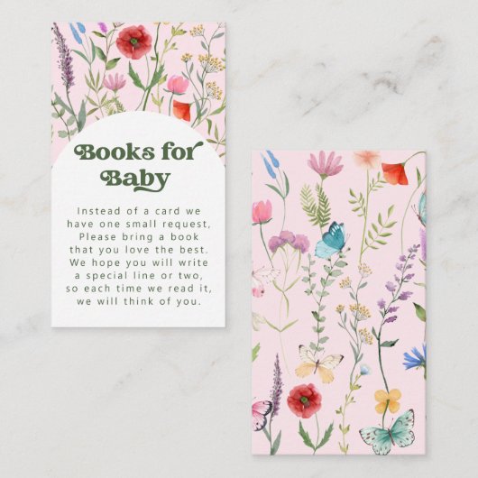 水彩野花ピンクブックベビー エンクロージャーカード (正面/裏面)