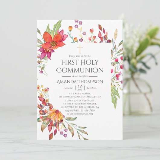水彩野花ファースト聖餐式 招待状 (スタンド正面)