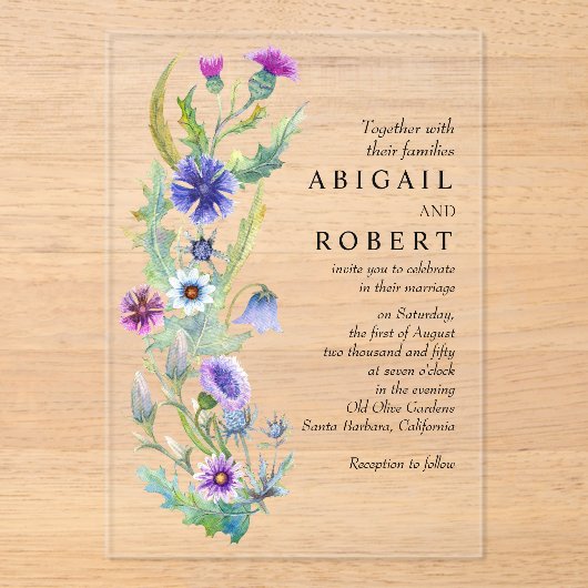 水彩野花フローラアレンジメント結婚ズ アクリル招待状 (正面)