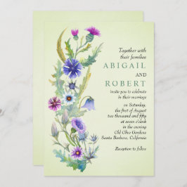 水彩野花フローラ淡い色のグリーン結婚ズ 招待状