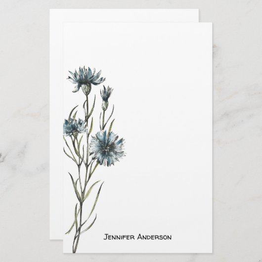 水彩野花モダンフローラ緑 便箋 (正面/裏面)