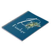 水彩野花ユーカリイニシャルブルー ノートブック (左側)