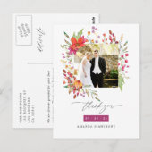 水彩野花婚礼照片感谢卡 ポストカード (正面/裏面)