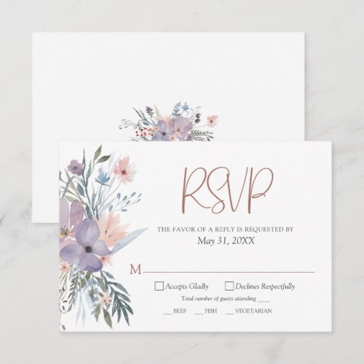 水彩野花婚礼 出欠カード (正面/裏面)