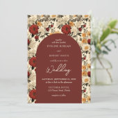 水彩野花深い赤アイボリーアーチ 招待状 (スタンド正面)