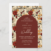 水彩野花深い赤アイボリーアーチ 招待状 (正面/裏面)