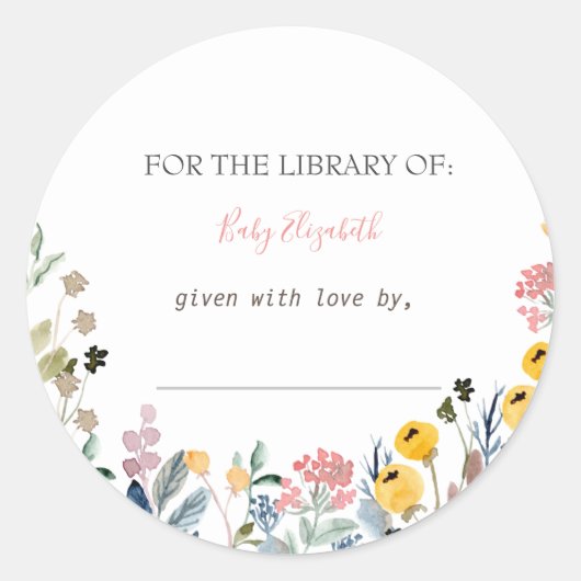 水彩野花牧草妊娠発表 ラウンドシール (正面)