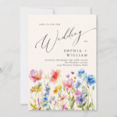 水彩野花結婚の写真QRコード 招待状 (正面)