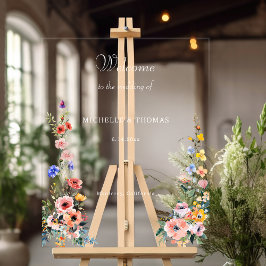 水彩野花結婚の歓迎サイン アクリルサイン