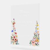 水彩野花結婚の歓迎サイン アクリルサイン (傾斜)