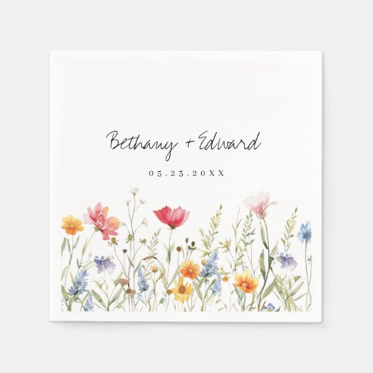 水彩野花結婚の スタンダードカクテルナプキン (正面)
