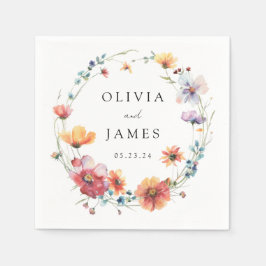 水彩野花結婚の スタンダードカクテルナプキン