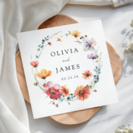 水彩野花結婚の スタンダードカクテルナプキン