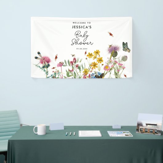 水彩野花虫フローラ赤ちゃんシャワー 横断幕 (トレードショー)