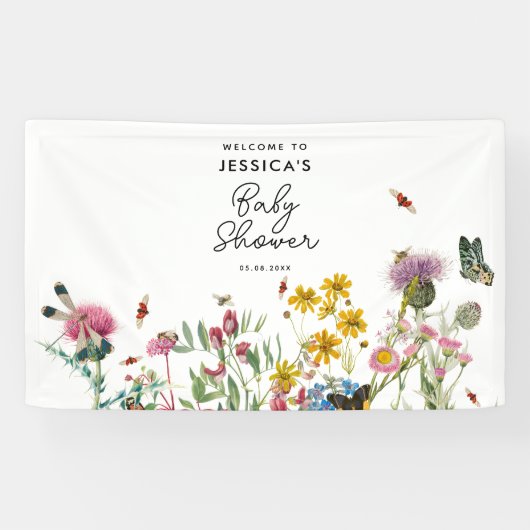 水彩野花虫フローラ赤ちゃんシャワー 横断幕 (横)