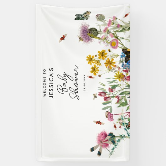 水彩野花虫フローラ赤ちゃんシャワー 横断幕 (縦)