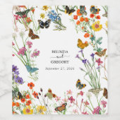 水彩野花蝶フローラ結婚ズ ワインラベル (シングルラベル)