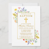 水彩野花金ゴールドバプテスマ 招待状 (正面)