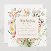 水彩野花50th誕生日パーティー 招待状 (正面/裏面)