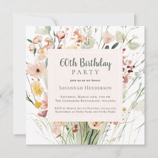 水彩野花60th誕生日パーティー 招待状 (正面)