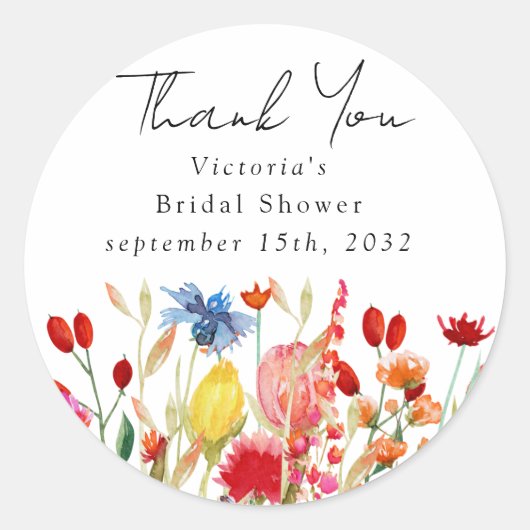 水彩野花 ブライダルシャワー ラウンドシール (正面)