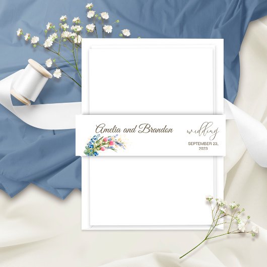 水彩野草とブルーベリー素朴 招待状ベリーバンド