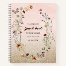 水彩野草と蝶の赤ちゃんシャワーいいえ