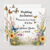 水彩野草と蝶結婚の 招待状 (正面/裏面)