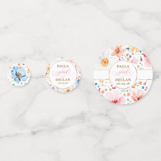 水彩野草カップル写真と犬のテーブル コンフェッティ (正面)