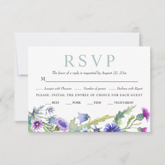 水彩野草ガーランド春の結婚式 出欠カード (正面)