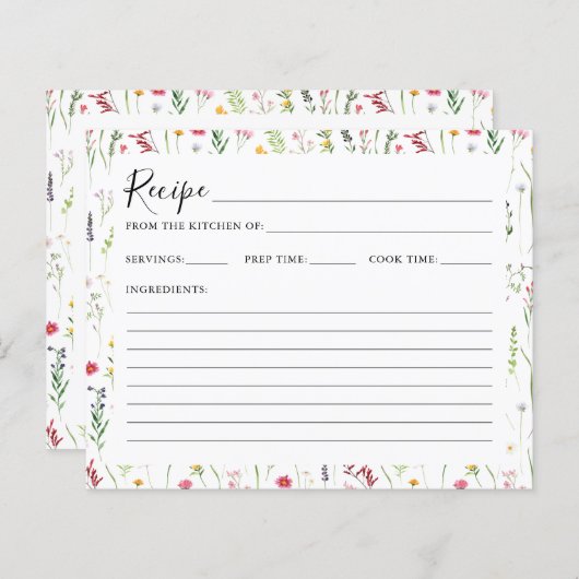 水彩野草ブライダルシャワーレシピカード (正面/裏面)