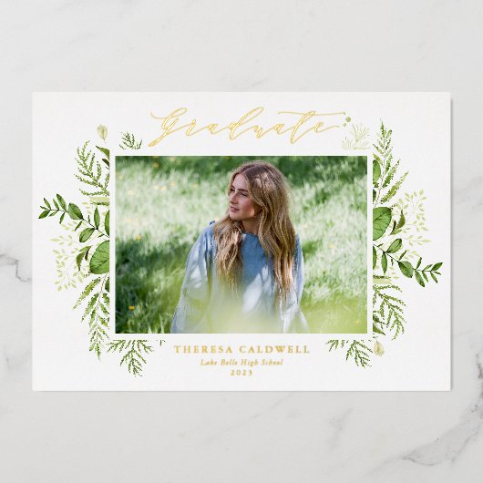 水彩野草写真卒業パーティー 箔招待状 (正面)