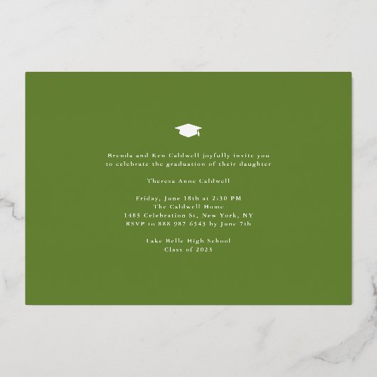 水彩野草写真卒業パーティー 箔招待状 (裏面)