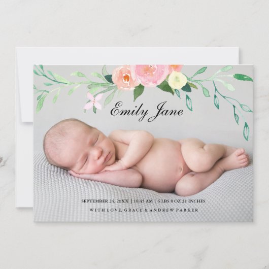 水彩野草写真誕生のお知らせ 案内状 (正面)