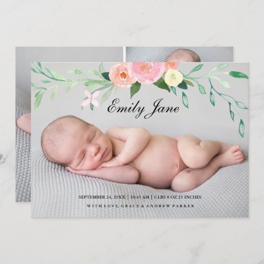 水彩野草写真誕生のお知らせ 案内状 (正面/裏面)