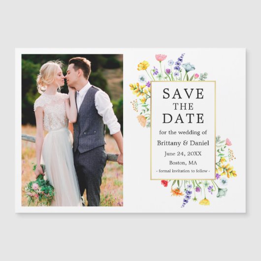 水彩野草写真金ゴールド枠 マグネット招待状 (正面)